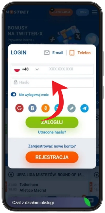 Formularz logowania z polami e-mail i hasło