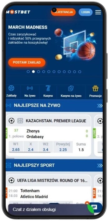 Strona główna Mostbet z przyciskiem logowania